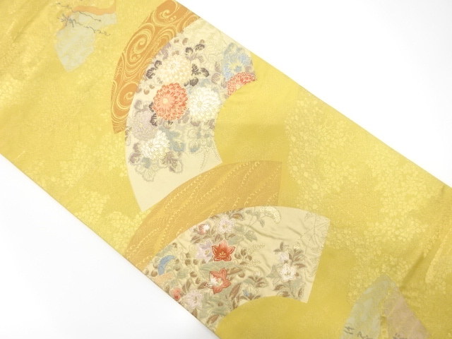 JAPANESE KIMONO / ANTIQUE FUKURO OBI / SILK / WOVEN AUTUMN FLOWERS